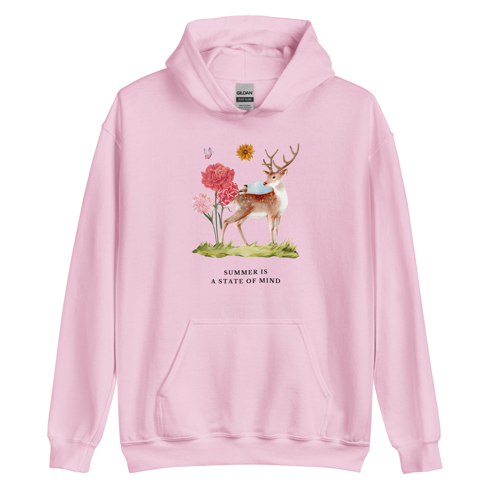 Light Pink Summer Is a State of Mind Hoodie Featuring a Summer Is a State of Mind graphic on the chest - Cute Graphic Summer Hoodies - Boozy Fox