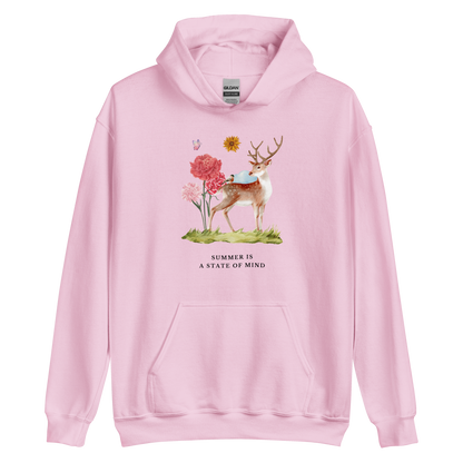 Light Pink Summer Is a State of Mind Hoodie Featuring a Summer Is a State of Mind graphic on the chest - Cute Graphic Summer Hoodies - Boozy Fox