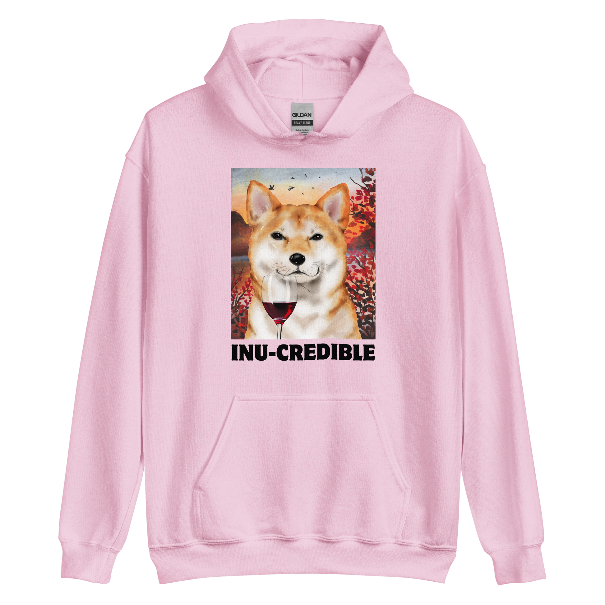 Funny Shiba Inu graphic hoodie in light pink by Boozy Fox