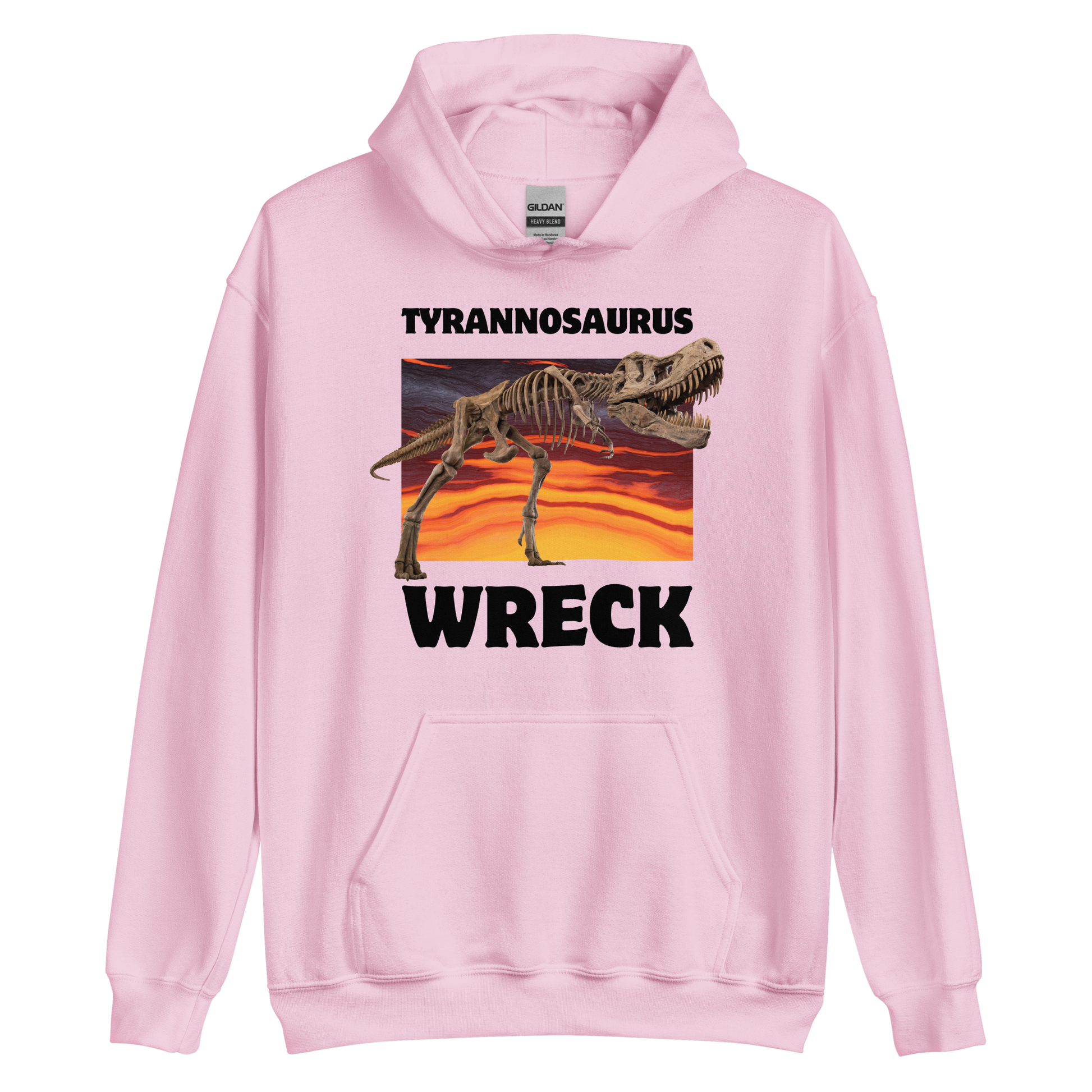 Funny Tyrannosaurus Wreck T-Rex Dinosaur graphic hoodie in light pink by Boozy Fox
