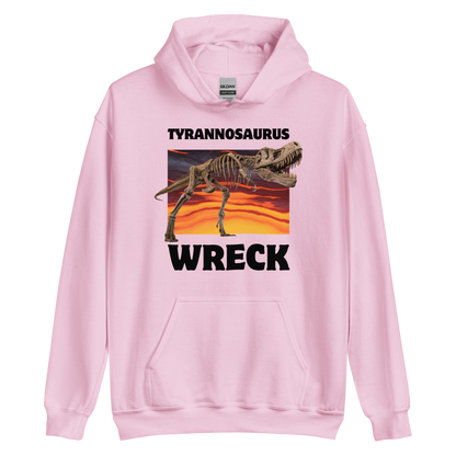 Funny Tyrannosaurus Wreck T-Rex Dinosaur graphic hoodie in light pink by Boozy Fox