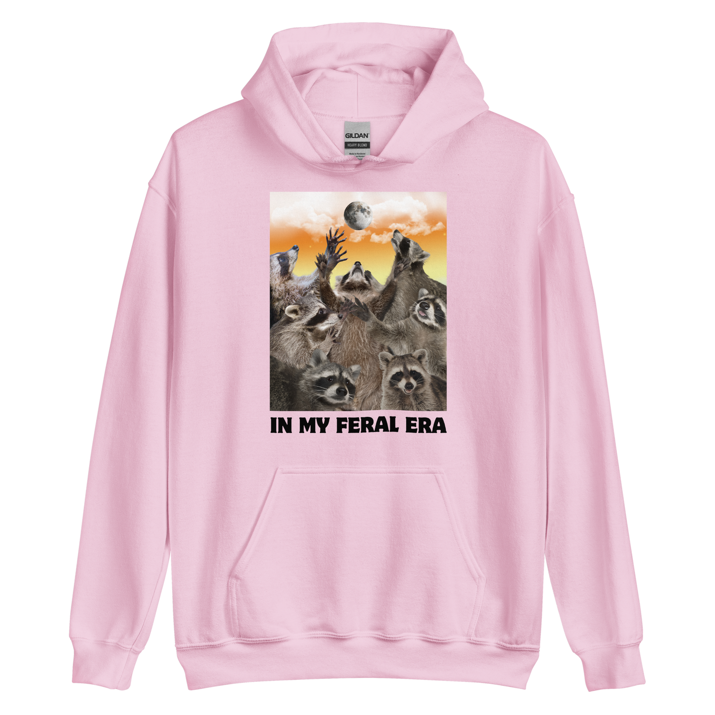 Funny In My Feral Era Raccoon graphic hoodie in light pink by Boozy Fox