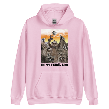 Funny In My Feral Era Raccoon graphic hoodie in light pink by Boozy Fox