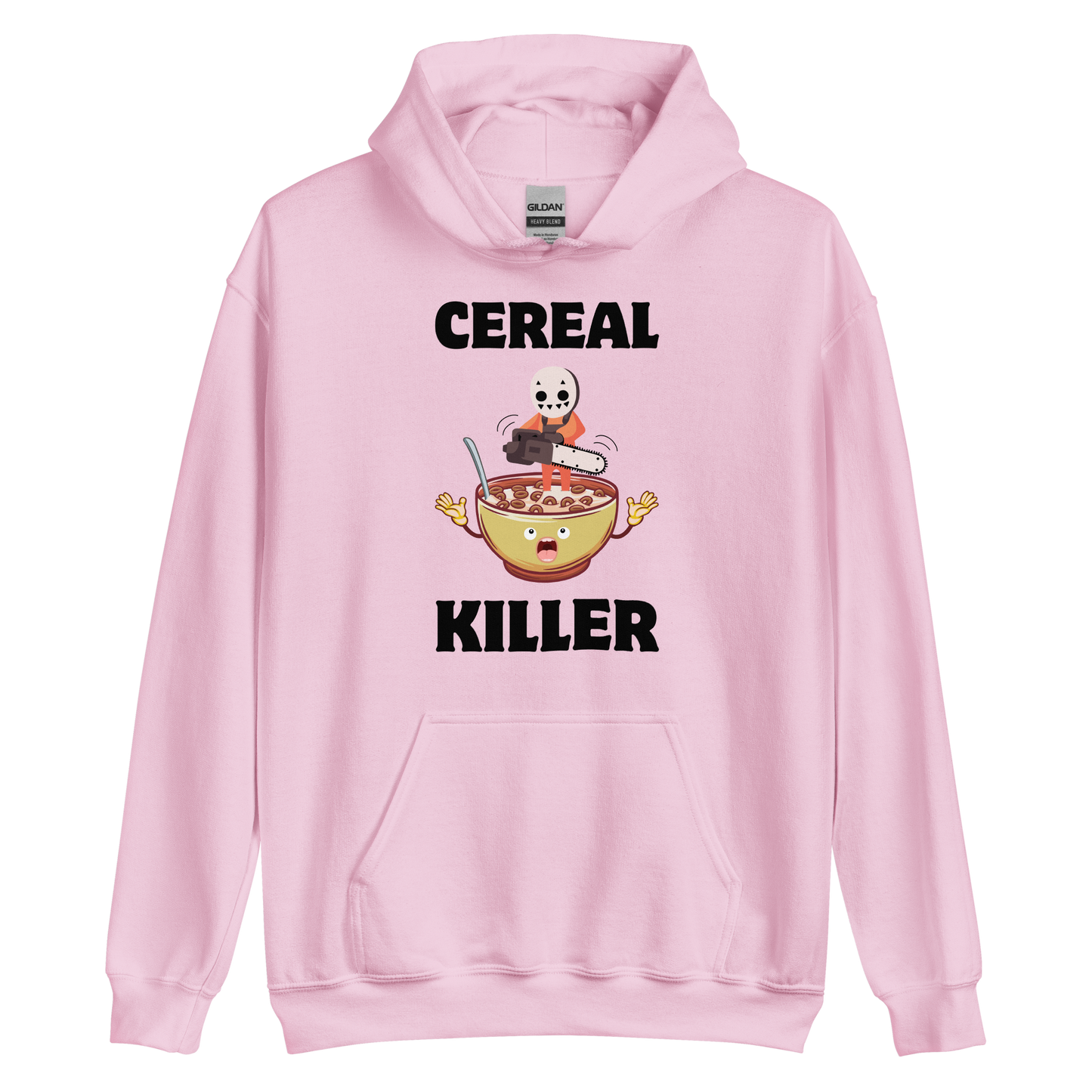 Funny Cereal Killer breakfast graphic hoodie in light pink by Boozy Fox