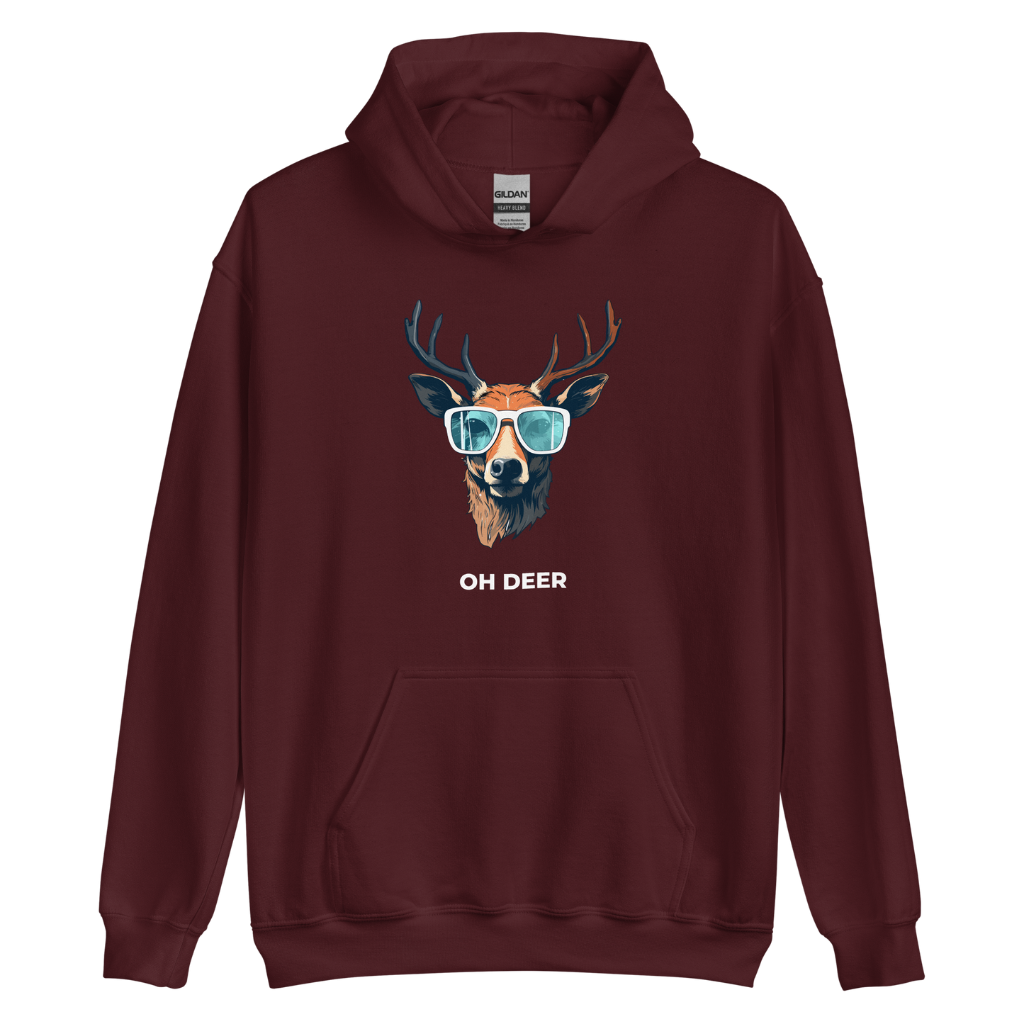 Maroon Deer Hoodie featuring a hilarious Oh Deer graphic on the chest - Funny Graphic Deer Hoodies - Boozy Fox