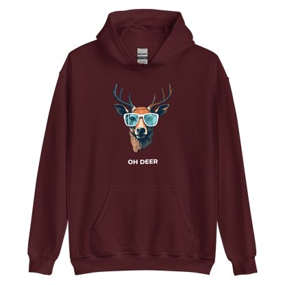 Maroon Deer Hoodie featuring a hilarious Oh Deer graphic on the chest - Funny Graphic Deer Hoodies - Boozy Fox