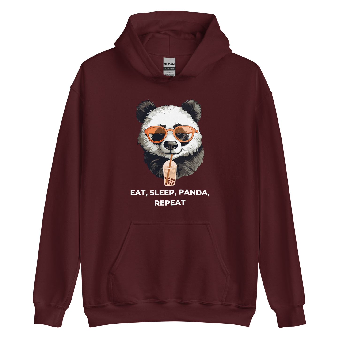 Maroon Panda Hoodie featuring the hilarious Eat, Sleep, Panda, Repeat graphic on the chest - Funny Graphic Panda Hoodies - Boozy Fox