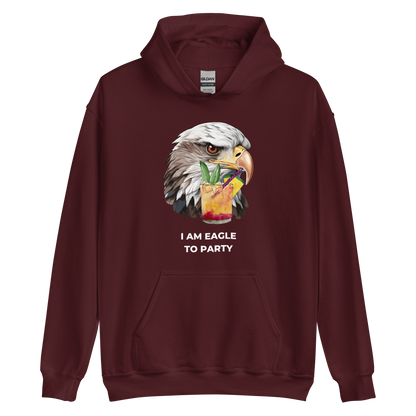 Maroon Eagle Hoodie featuring a captivating I Am Eagle To Party graphic on the chest - Funny Graphic Eagle Party Hoodies - Boozy Fox