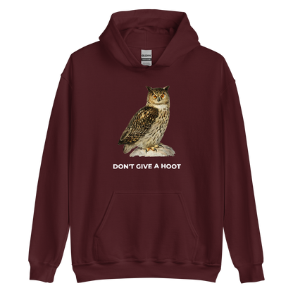 Maroon Owl Hoodie featuring a captivating Don't Give A Hoot graphic on the chest - Funny Graphic Owl Hoodies - Boozy Fox