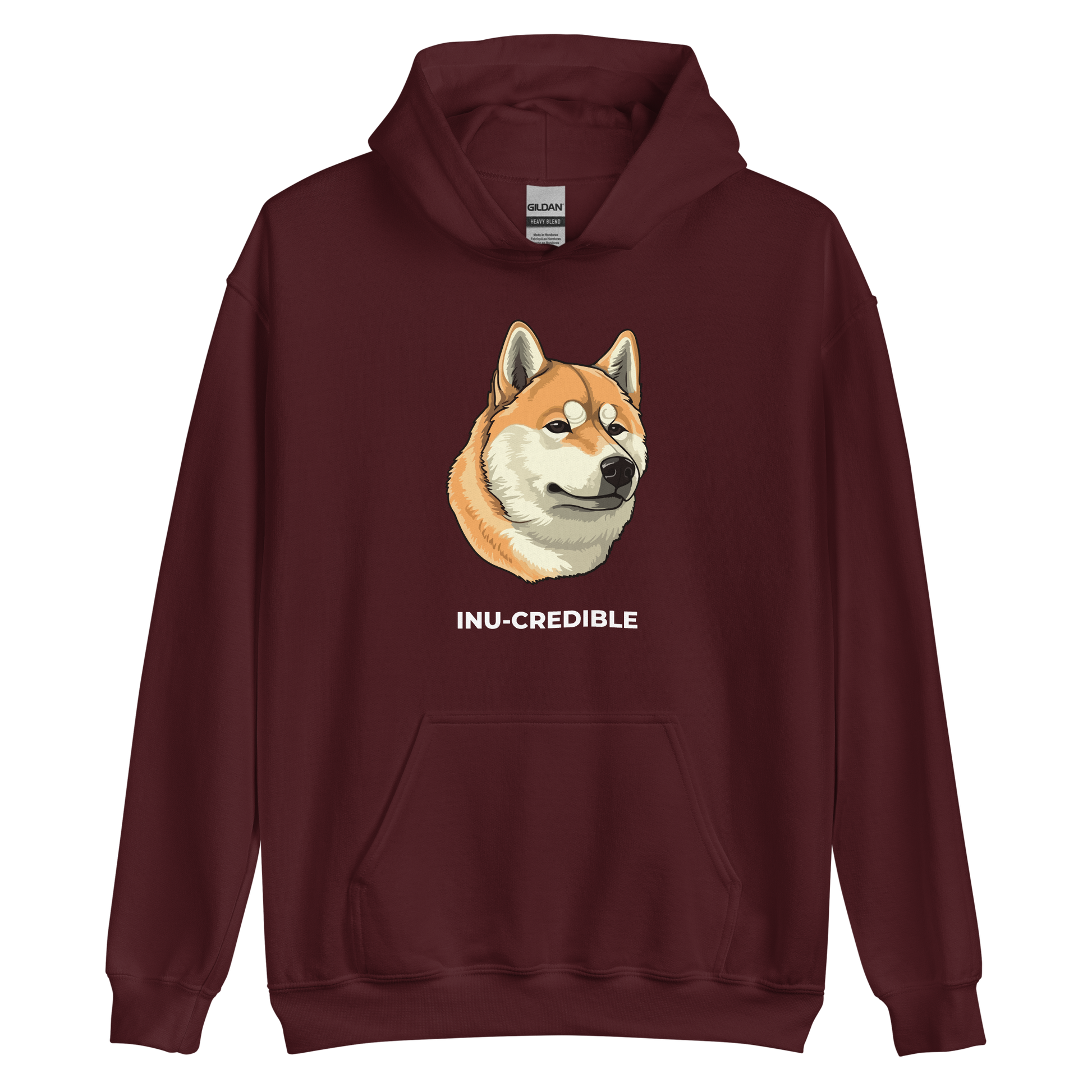 Maroon Shiba Inu Hoodie featuring the Inu-Credible graphic on the chest - Funny Graphic Shiba Inu Hoodies - Boozy Fox