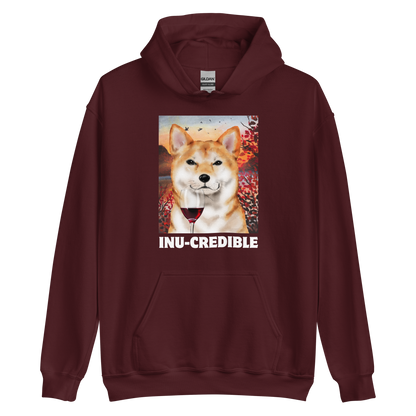Funny Shiba Inu graphic hoodie in maroon by Boozy Fox
