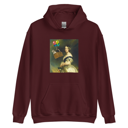 Funny Young Queen Victoria graphic hoodie in maroon by Boozy Fox