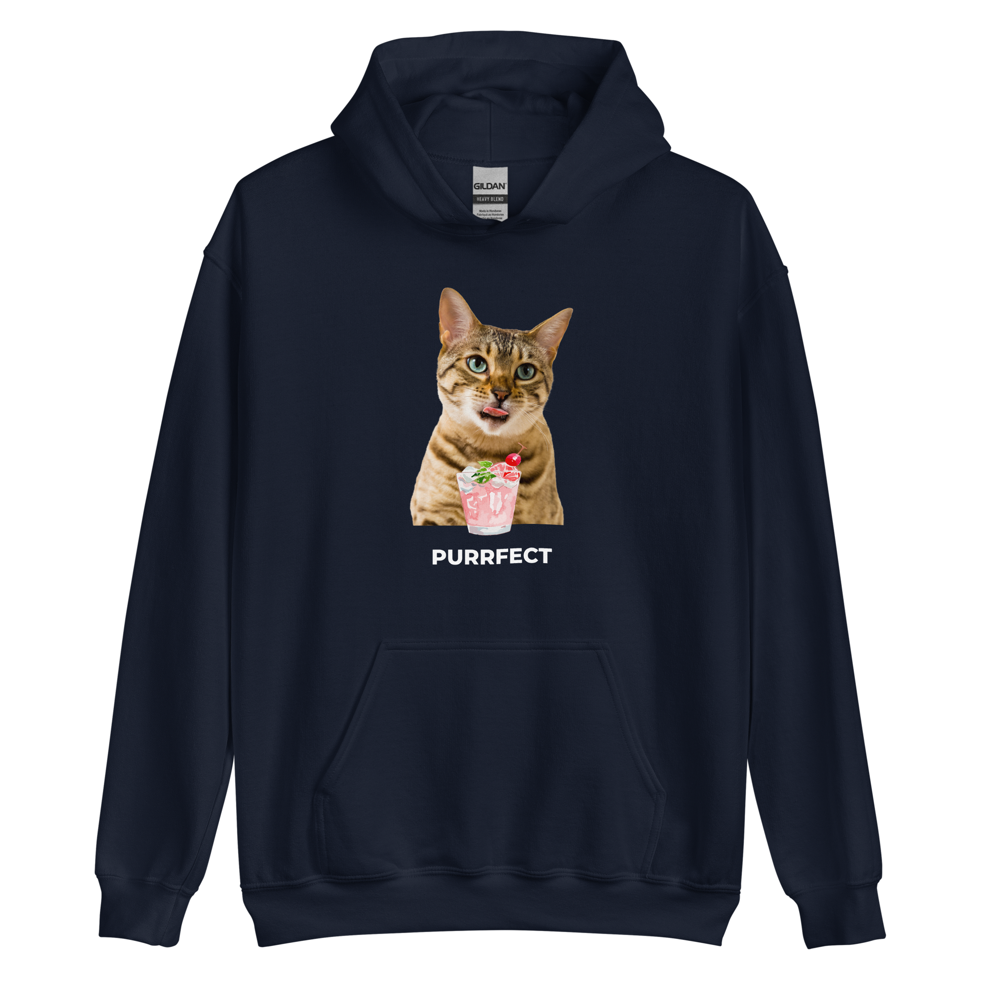 Navy Cat Hoodie featuring an adorable Purrfect graphic on the chest - Funny Graphic Cat Hoodies - Boozy Fox