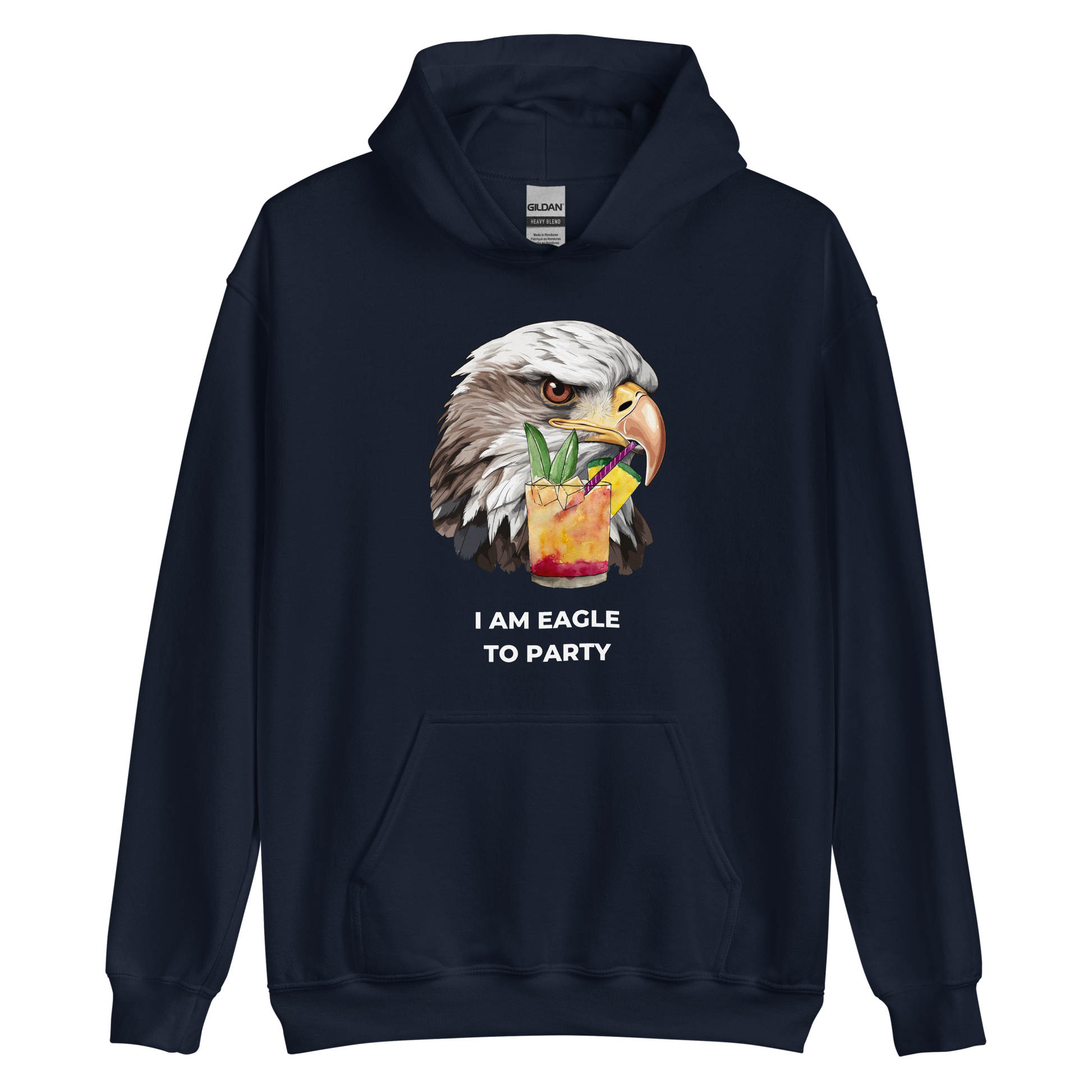 Navy Eagle Hoodie featuring a captivating I Am Eagle To Party graphic on the chest - Funny Graphic Eagle Party Hoodies - Boozy Fox