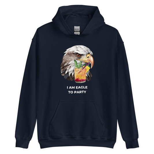 Navy Eagle Hoodie featuring a captivating I Am Eagle To Party graphic on the chest - Funny Graphic Eagle Party Hoodies - Boozy Fox