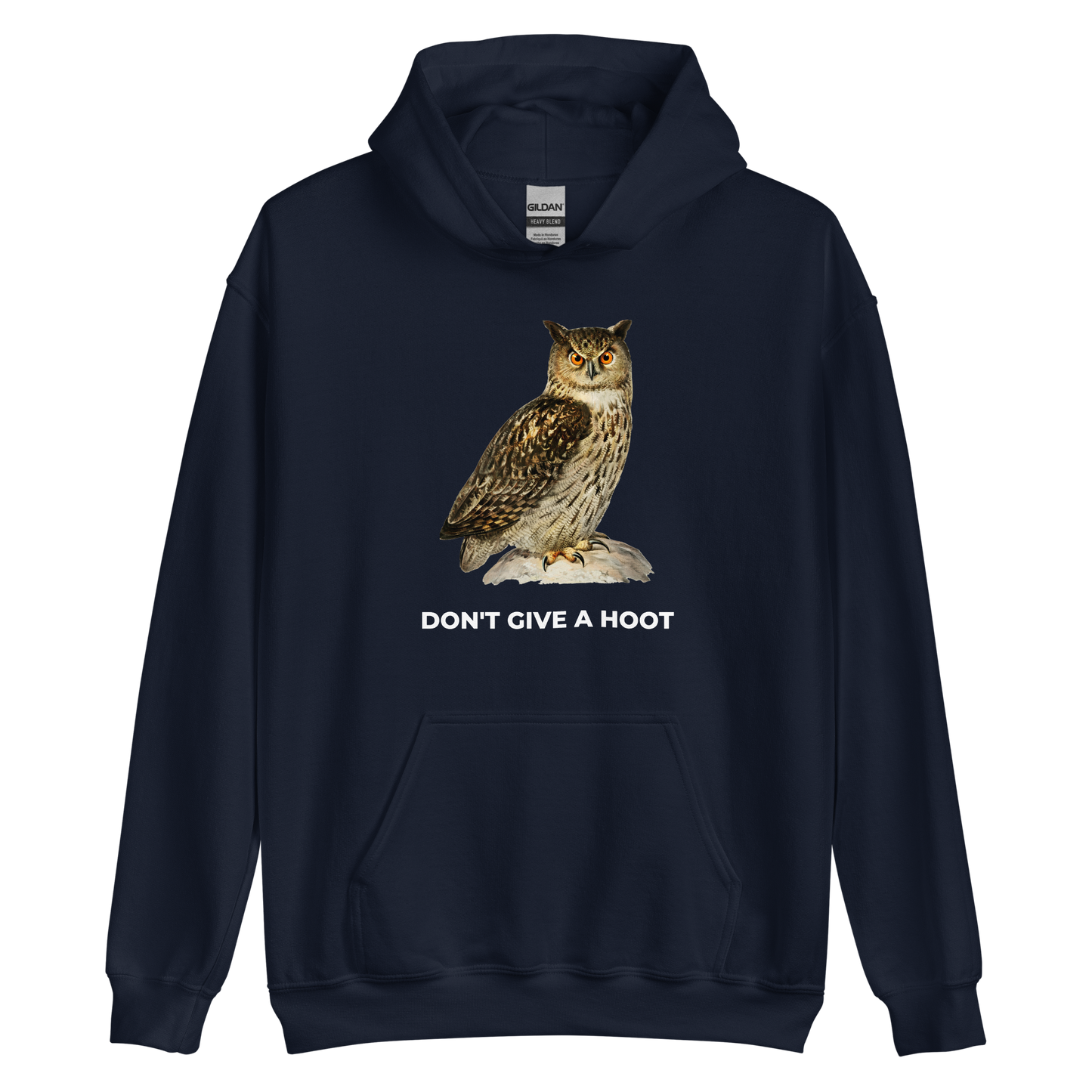 Navy Owl Hoodie featuring a captivating Don't Give A Hoot graphic on the chest - Funny Graphic Owl Hoodies - Boozy Fox