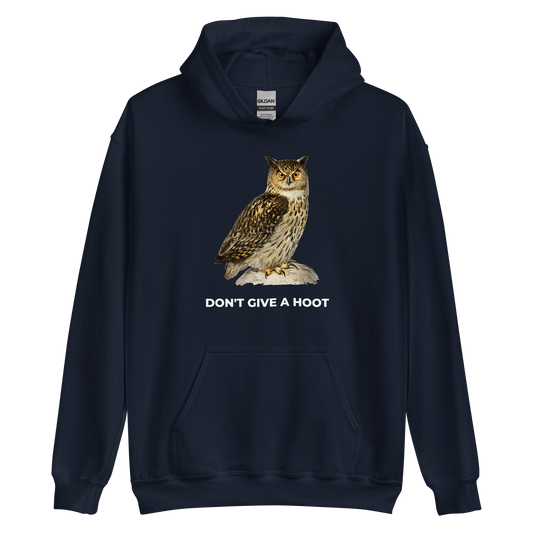 Navy Owl Hoodie featuring a captivating Don't Give A Hoot graphic on the chest - Funny Graphic Owl Hoodies - Boozy Fox