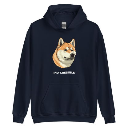 Navy Shiba Inu Hoodie featuring the Inu-Credible graphic on the chest - Funny Graphic Shiba Inu Hoodies - Boozy Fox