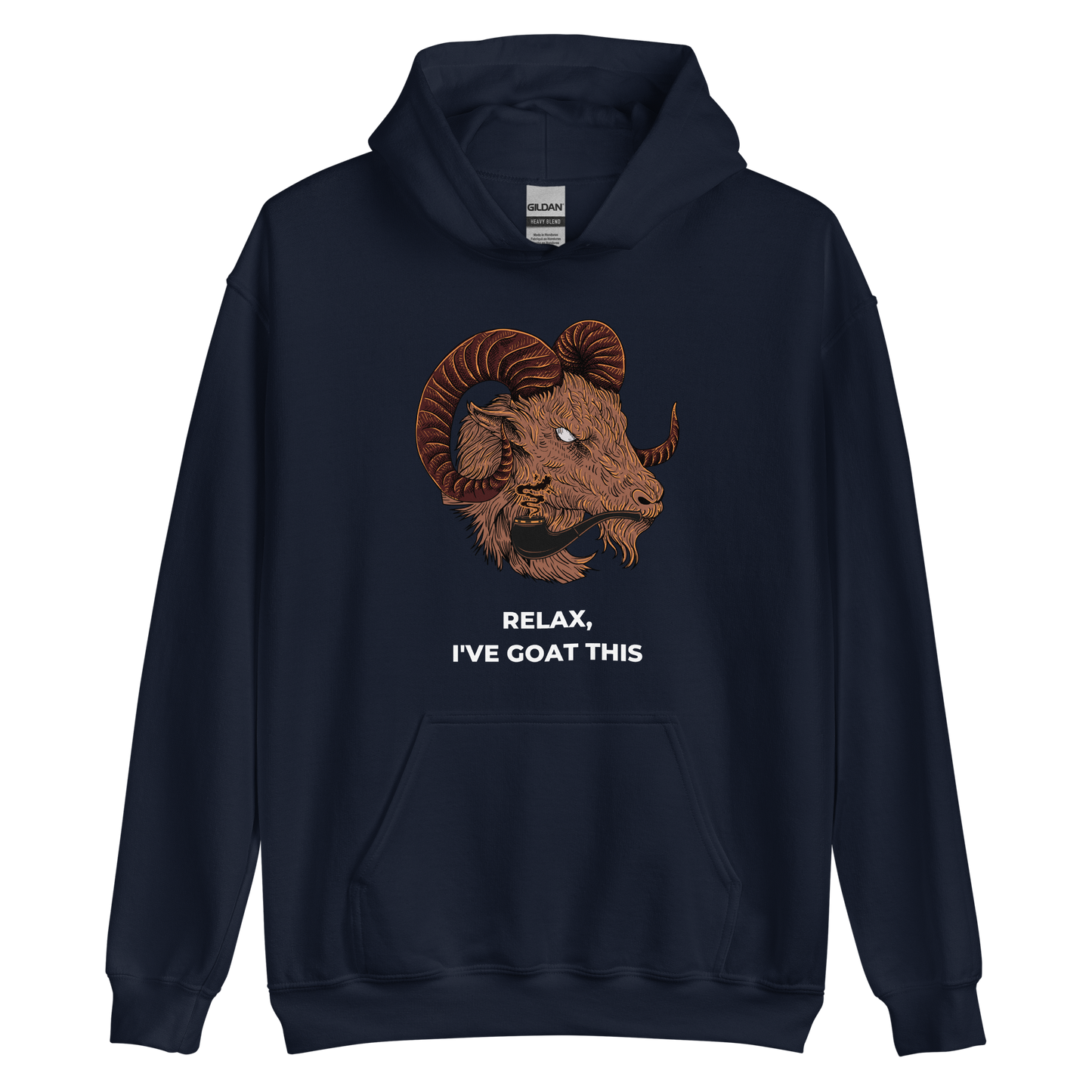 Navy Goat Hoodie featuring a captivating Relax, I've Goat This graphic on the chest - Funny Graphic Goat Hoodies - Boozy Fox