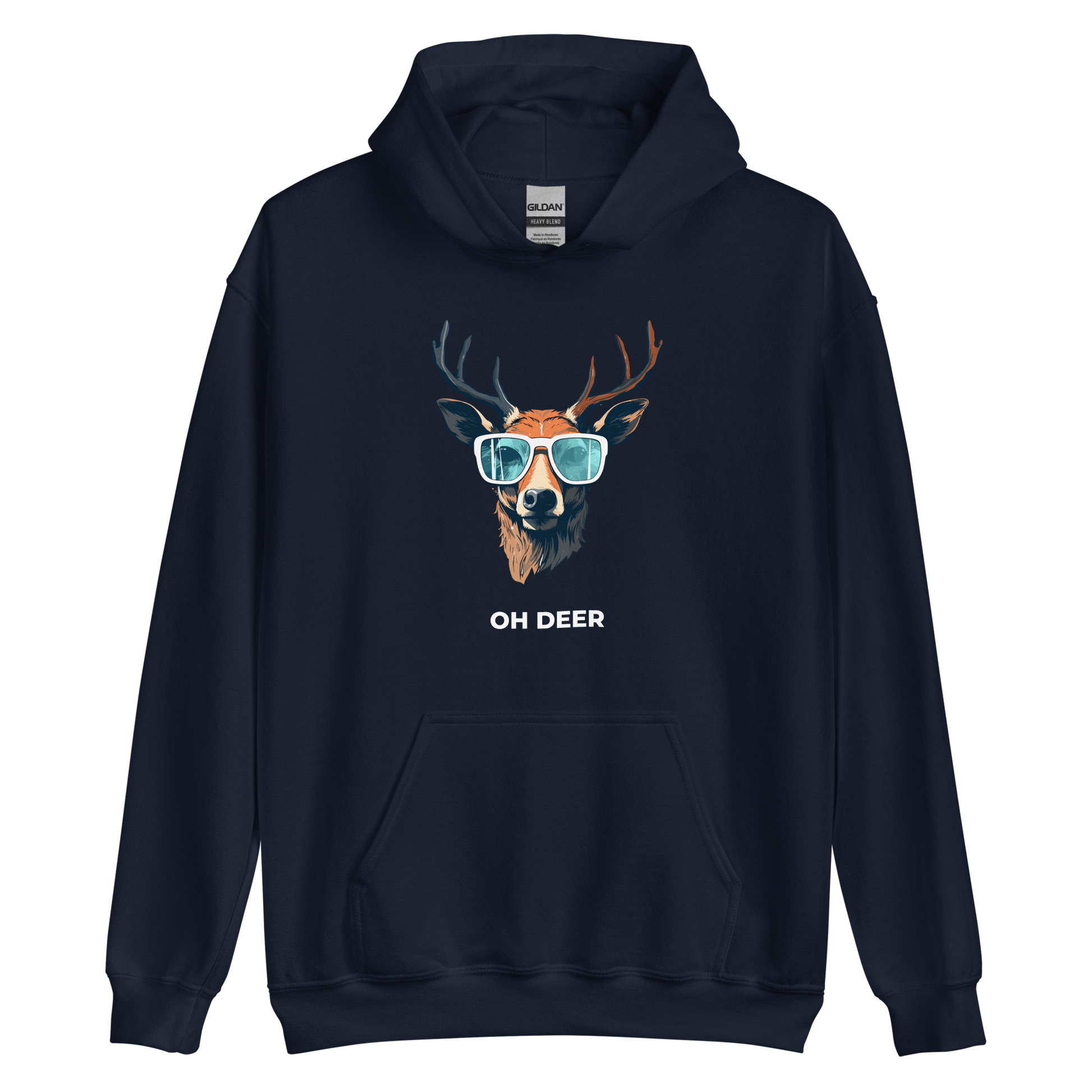 Navy Deer Hoodie featuring a hilarious Oh Deer graphic on the chest - Funny Graphic Deer Hoodies - Boozy Fox