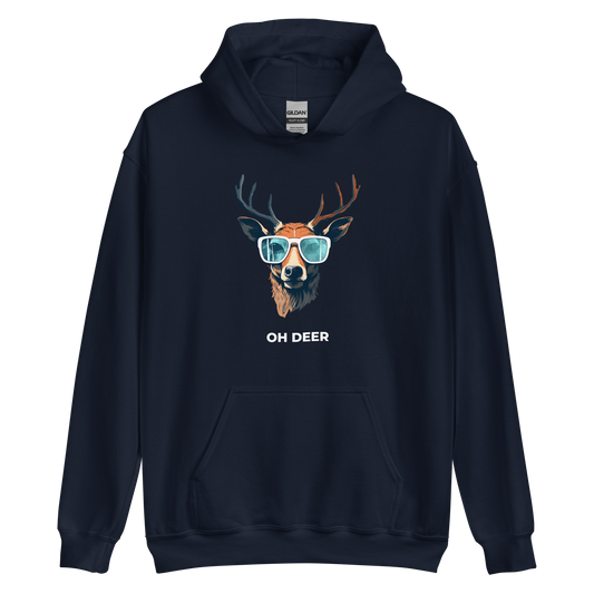 Navy Deer Hoodie featuring a hilarious Oh Deer graphic on the chest - Funny Graphic Deer Hoodies - Boozy Fox