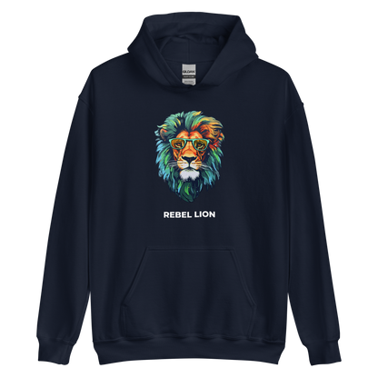 Navy Lion Hoodie featuring a fierce Rebel Lion graphic on the chest - Funny Graphic Lion Hoodies - Boozy Fox