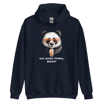 Navy Panda Hoodie featuring the hilarious Eat, Sleep, Panda, Repeat graphic on the chest - Funny Graphic Panda Hoodies - Boozy Fox