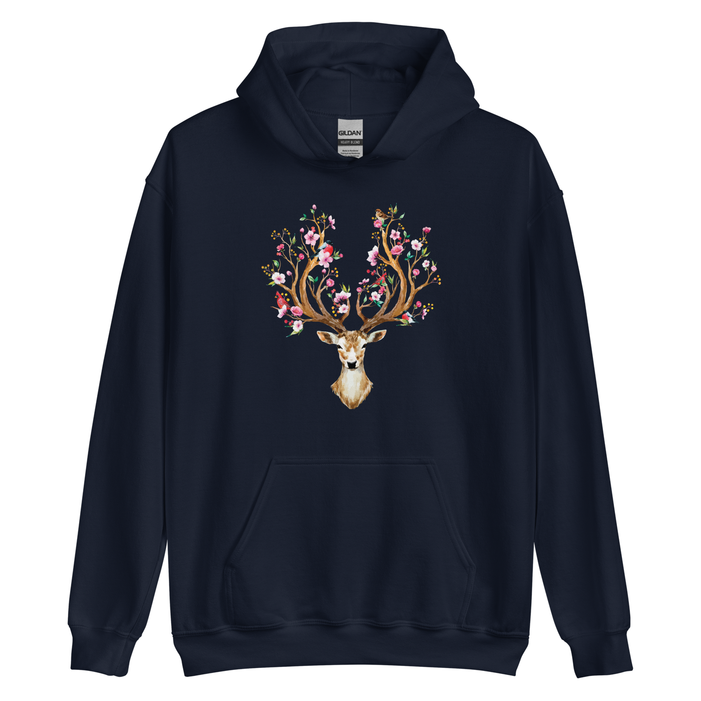 Navy Floral Red Deer Hoodie featuring a captivating Floral Red Deer graphic on the chest - Cute Graphic Deer Hoodies - Boozy Fox