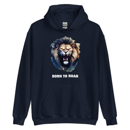 Funny Born to Roar Lion Hoodie in navy by Boozy Fox