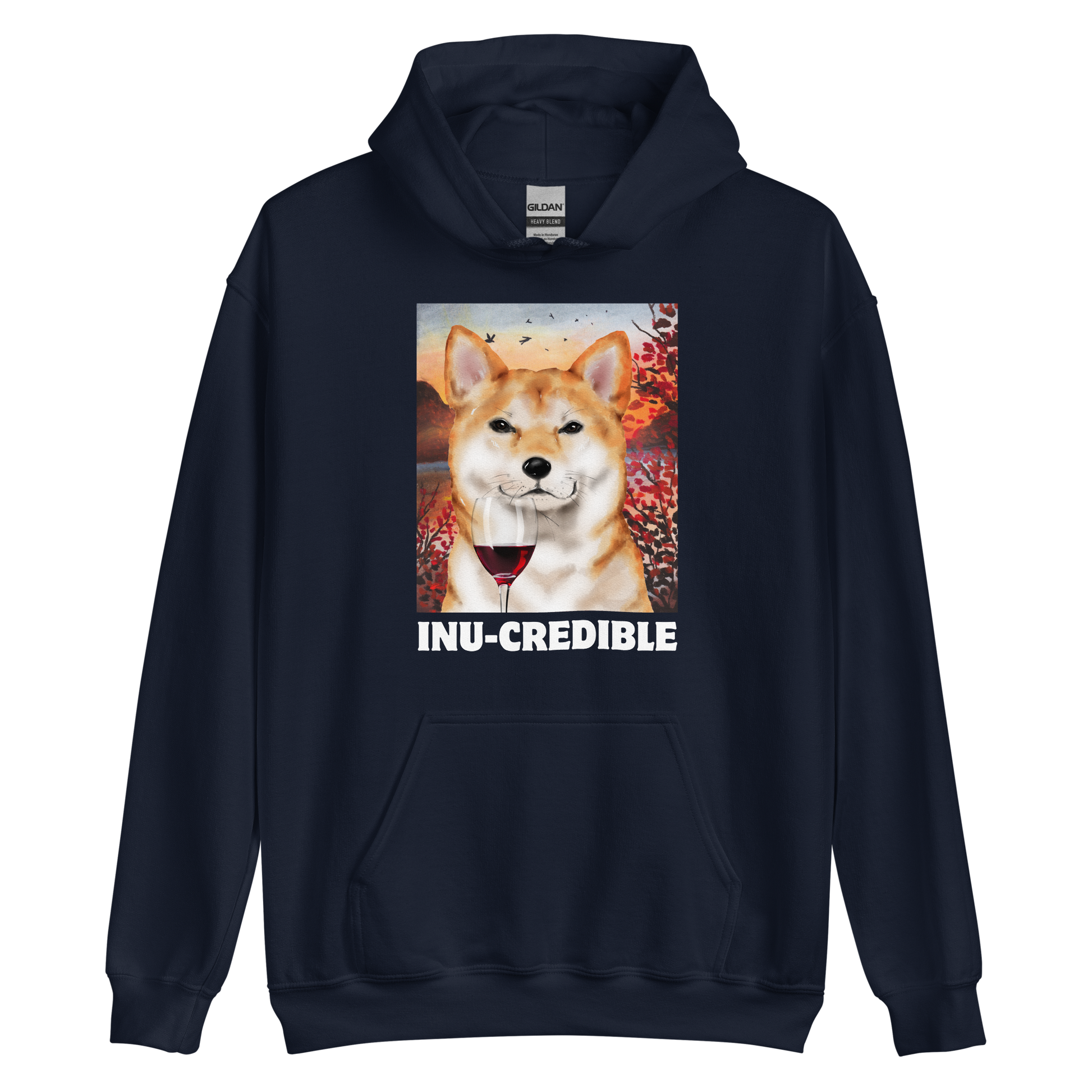 Funny Shiba Inu graphic hoodie in navy by Boozy Fox