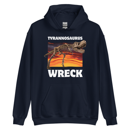 Funny Tyrannosaurus Wreck T-Rex Dinosaur graphic hoodie in navy by Boozy Fox