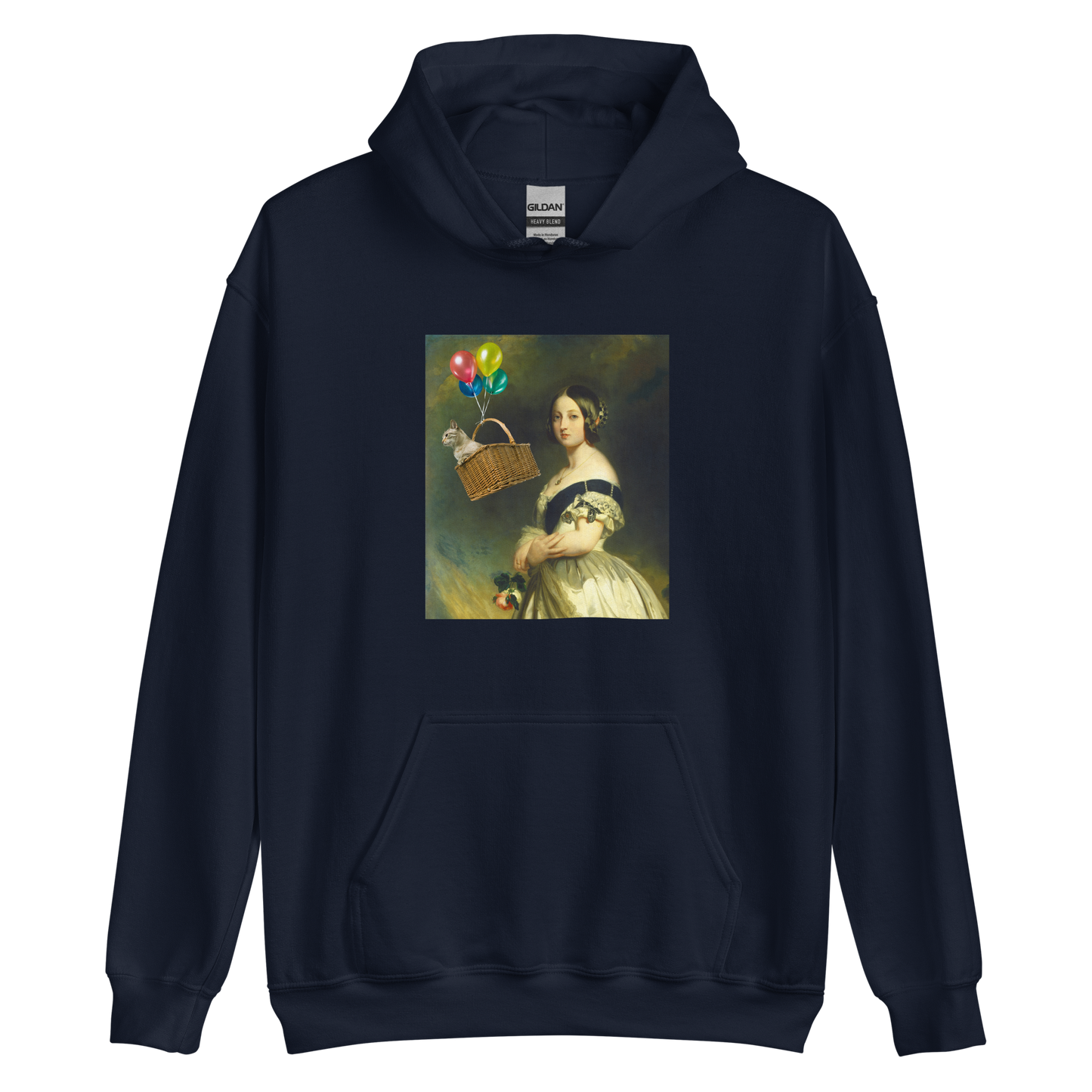 Funny Young Queen Victoria graphic hoodie in navy by Boozy Fox