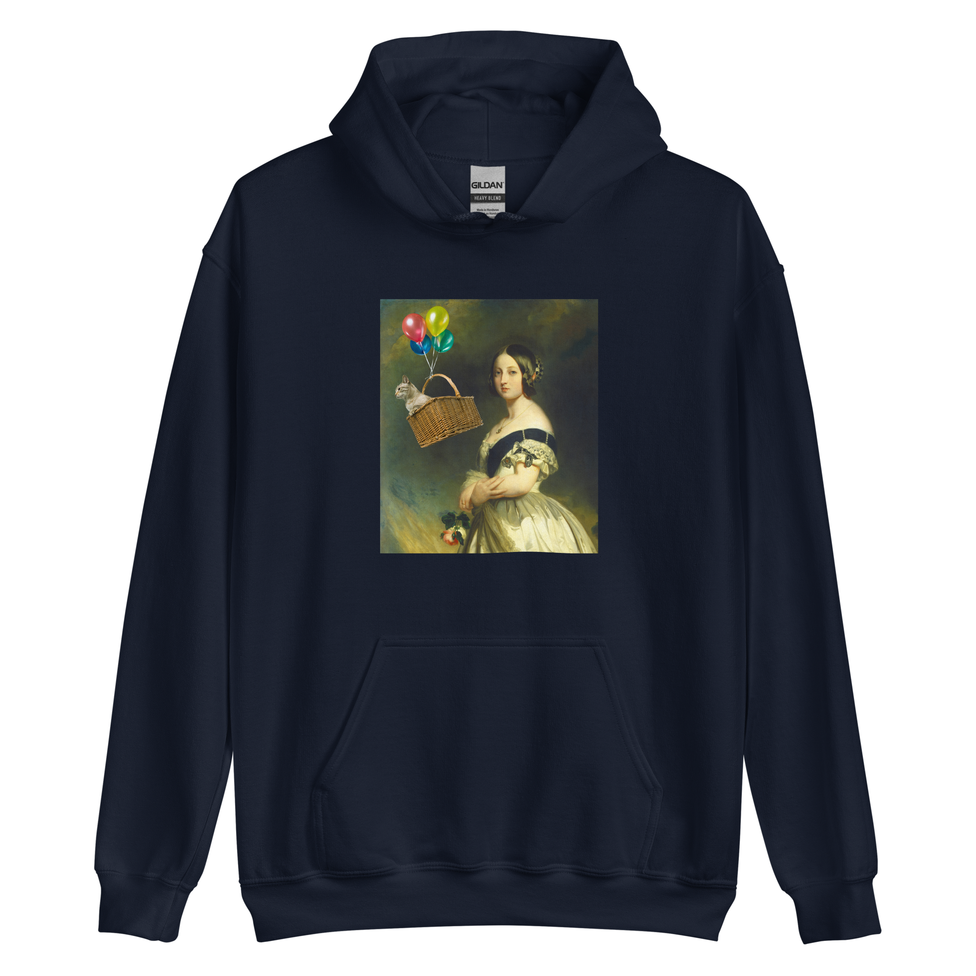 Funny Young Queen Victoria graphic hoodie in navy by Boozy Fox