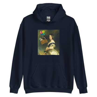 Funny Young Queen Victoria graphic hoodie in navy by Boozy Fox