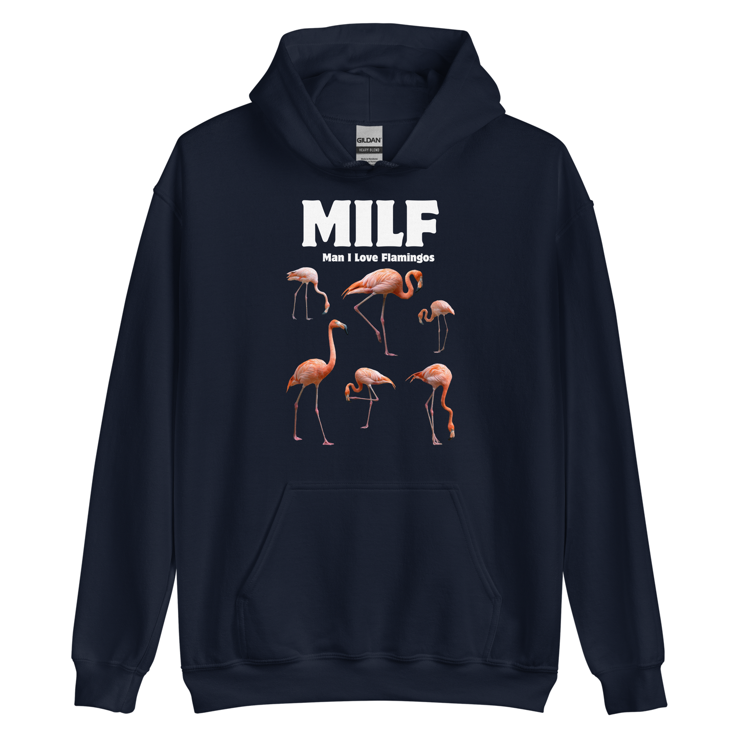 Funny Man I Love Flamingos graphic hoodie in navy by Boozy Fox