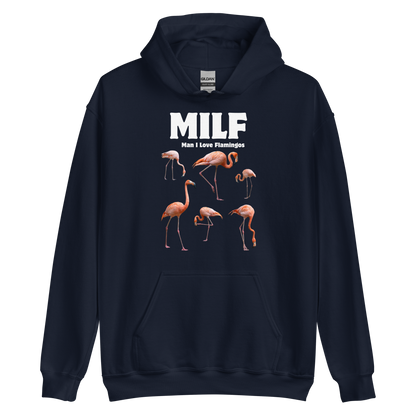 Funny Man I Love Flamingos graphic hoodie in navy by Boozy Fox