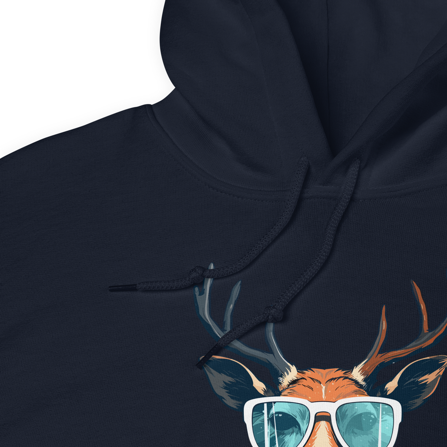 Front details of a Navy Deer Hoodie featuring a hilarious Oh Deer graphic on the chest - Funny Graphic Deer Hoodies - Boozy Fox
