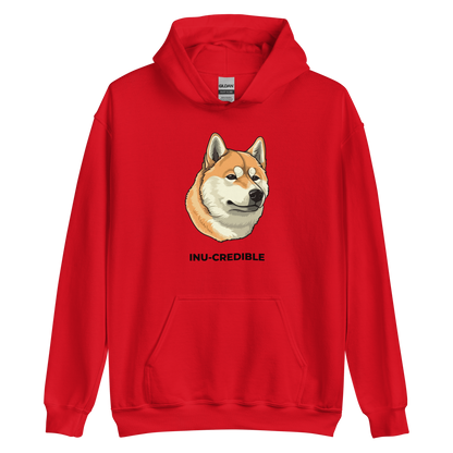 Red Shiba Inu Hoodie featuring the Inu-Credible graphic on the chest - Funny Graphic Shiba Inu Hoodies - Boozy Fox