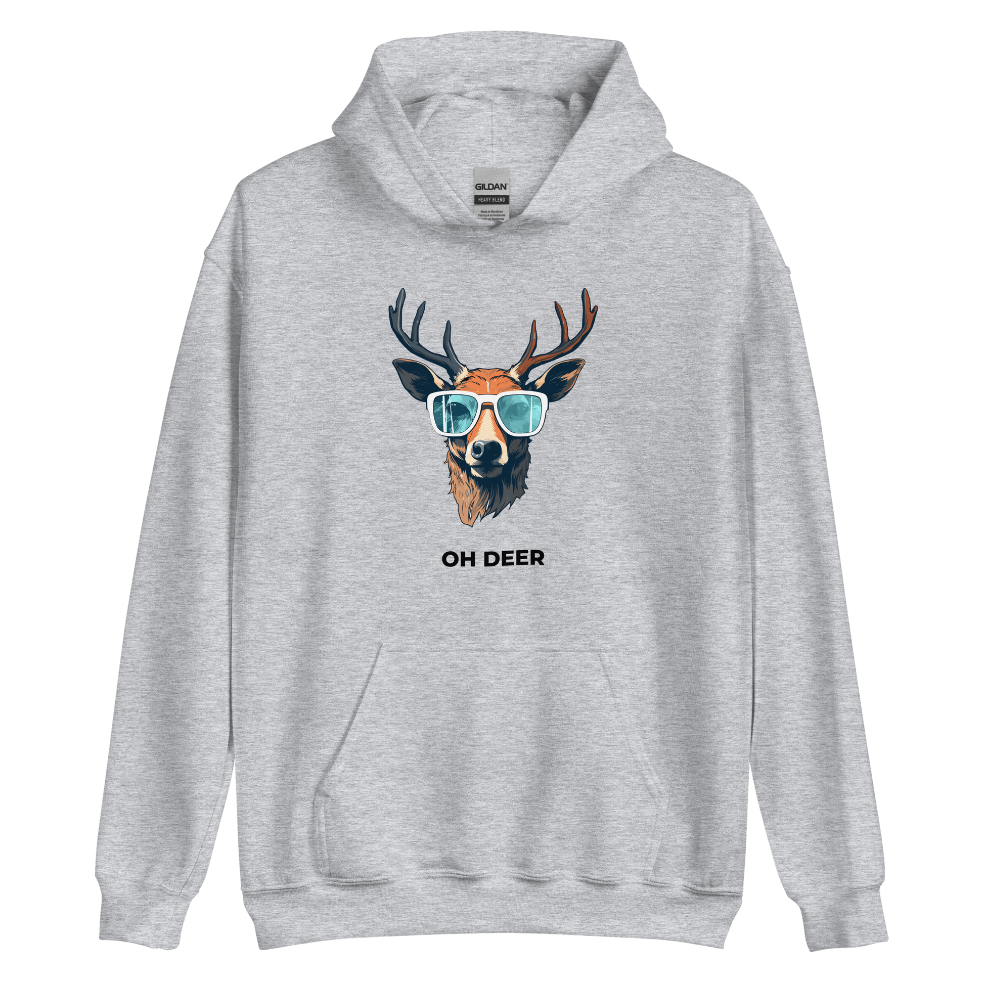 Sport Grey Deer Hoodie featuring a hilarious Oh Deer graphic on the chest - Funny Graphic Deer Hoodies - Boozy Fox