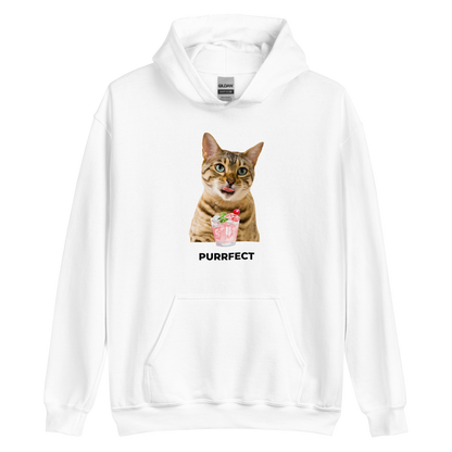White Cat Hoodie featuring an adorable Purrfect graphic on the chest - Funny Graphic Cat Hoodies - Boozy Fox