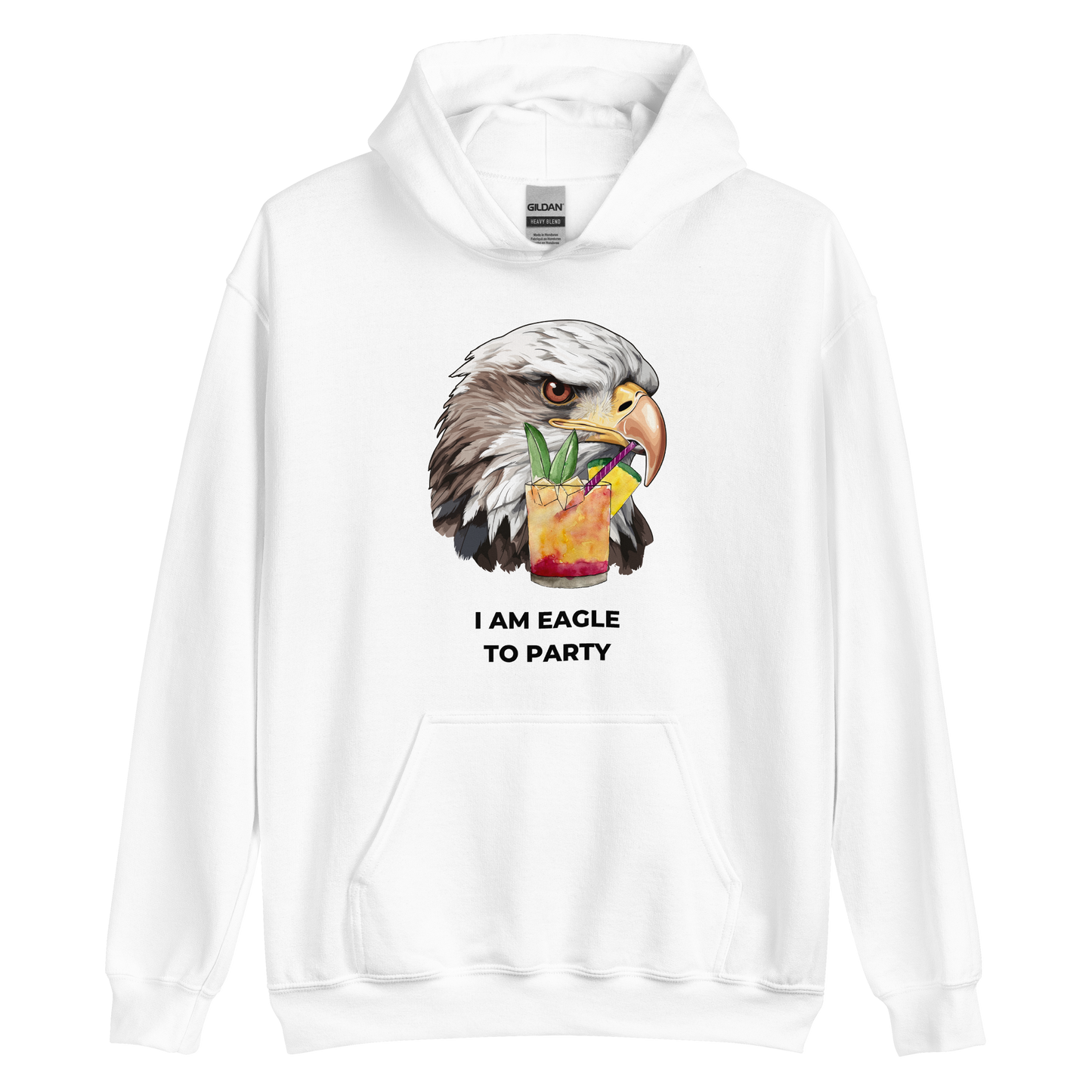 White Eagle Hoodie featuring a captivating I Am Eagle To Party graphic on the chest - Funny Graphic Eagle Party Hoodies - Boozy Fox