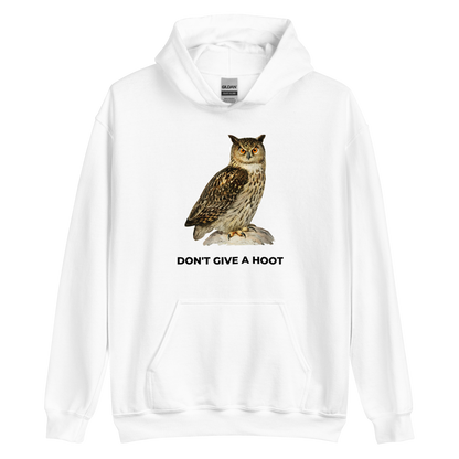 White Owl Hoodie featuring a captivating Don't Give A Hoot graphic on the chest - Funny Graphic Owl Hoodies - Boozy Fox