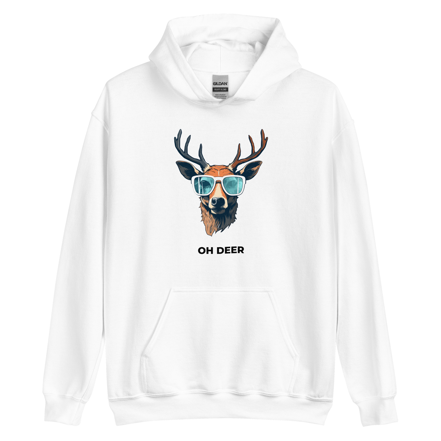 White Deer Hoodie featuring a hilarious Oh Deer graphic on the chest - Funny Graphic Deer Hoodies - Boozy Fox