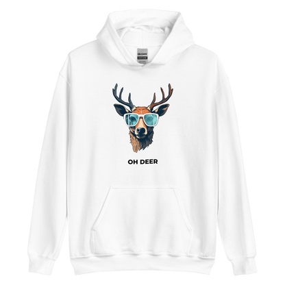 White Deer Hoodie featuring a hilarious Oh Deer graphic on the chest - Funny Graphic Deer Hoodies - Boozy Fox