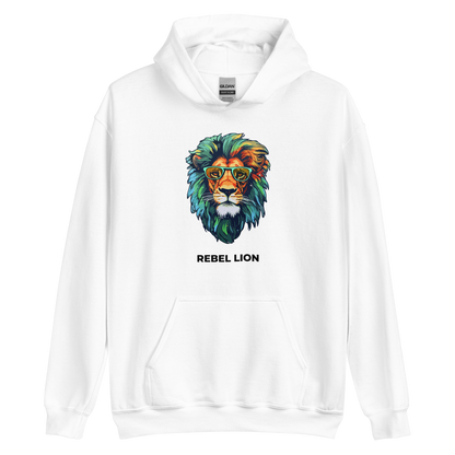 White Lion Hoodie featuring a fierce Rebel Lion graphic on the chest - Funny Graphic Lion Hoodies - Boozy Fox