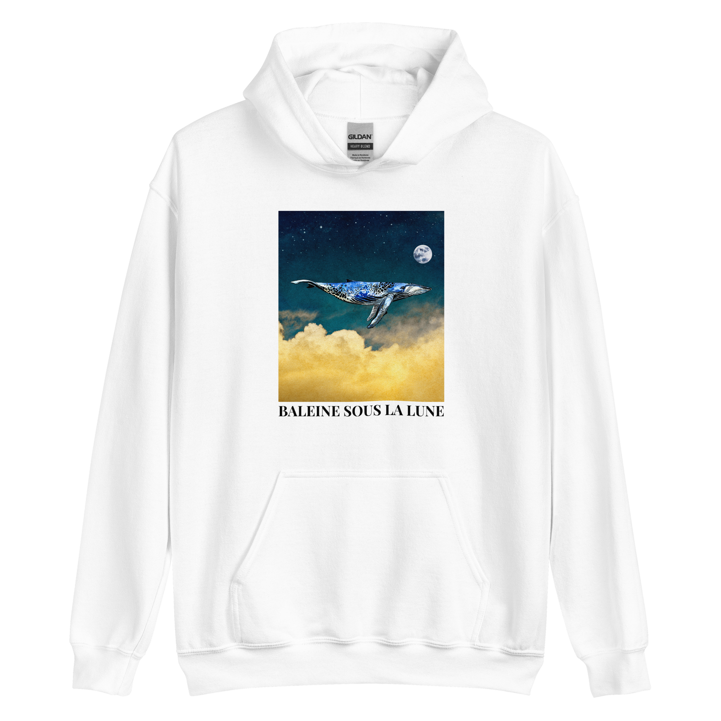 White Whale Hoodie featuring a charming Whale Under The Moon graphic on the chest - Cool Graphic Whale Hoodies - Boozy Fox