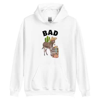 White Donkey Hoodie Featuring a Funny Bad Ass Donkey graphic on the chest - Funny Graphic Bad Ass Donkey Hoodies - Boozy Fox