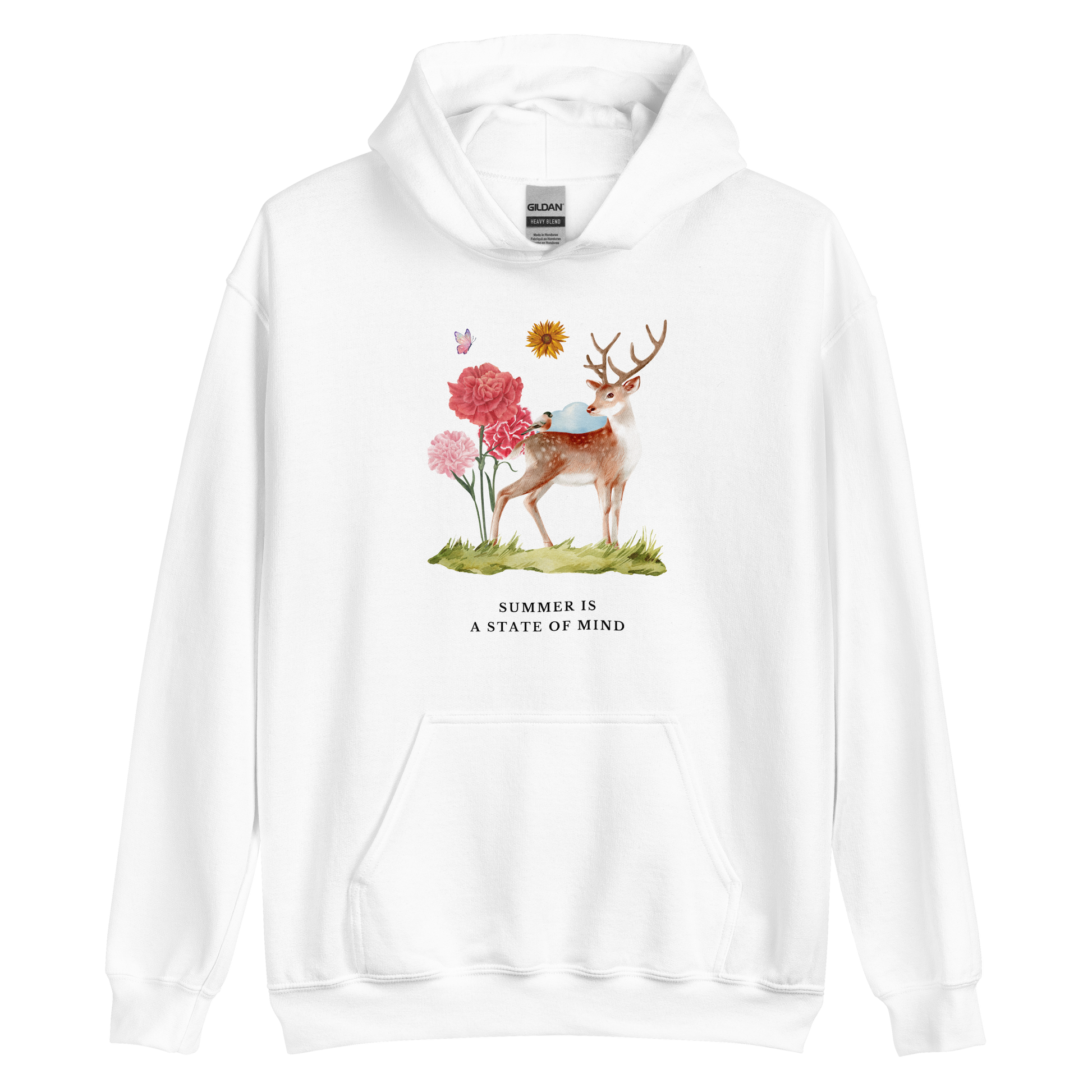 White Summer Is a State of Mind Hoodie Featuring a Summer Is a State of Mind graphic on the chest - Cute Graphic Summer Hoodies - Boozy Fox