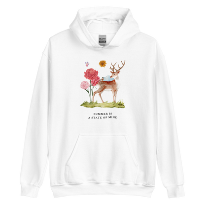 White Summer Is a State of Mind Hoodie Featuring a Summer Is a State of Mind graphic on the chest - Cute Graphic Summer Hoodies - Boozy Fox