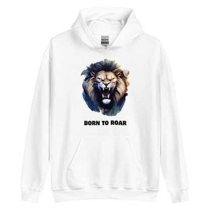Funny Born to Roar Lion Hoodie in white by Boozy Fox